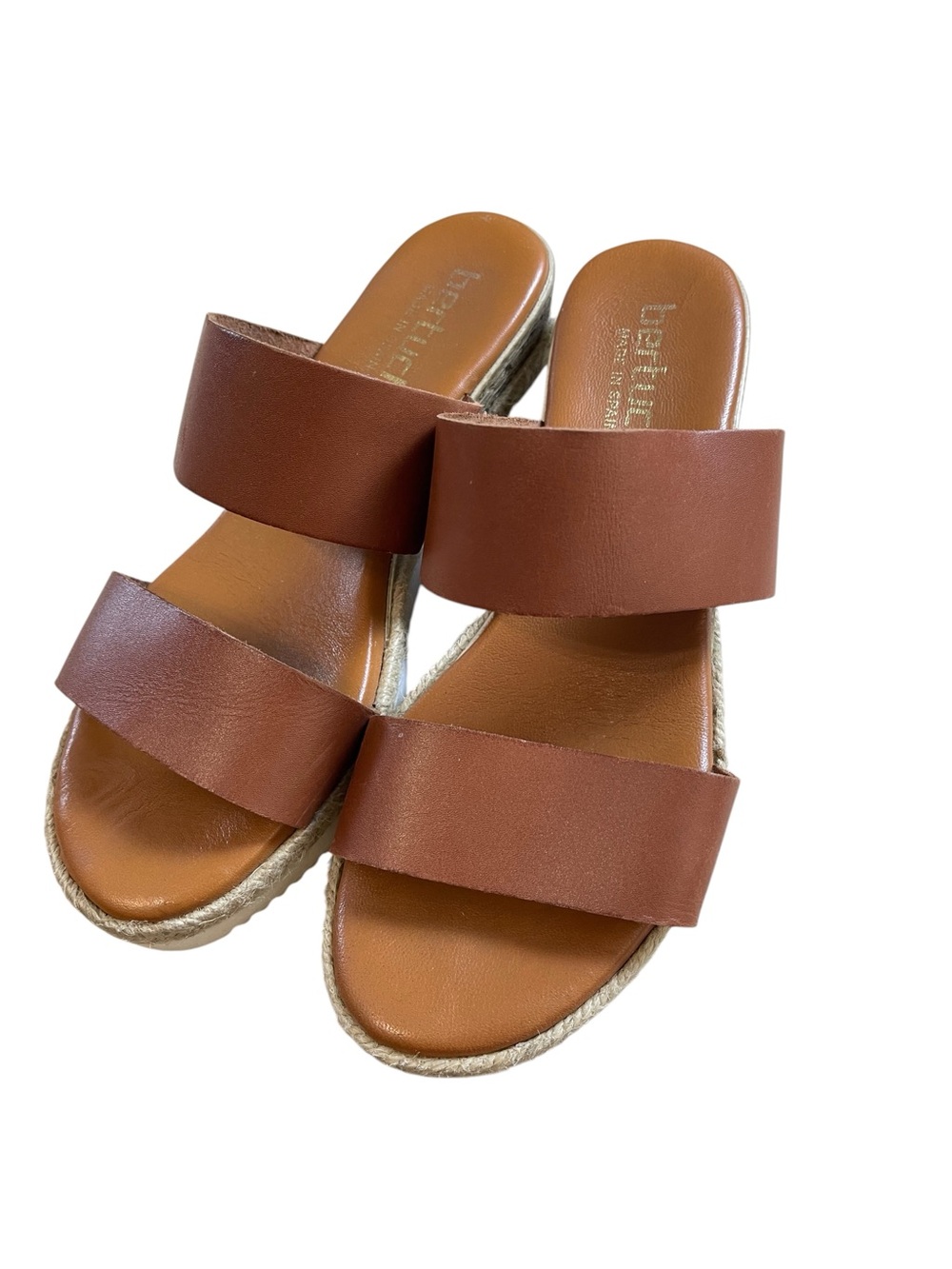 Bertuchi Sandals Leather Upper Espadrille wedge Slide Brown Sz (38) Made Spain